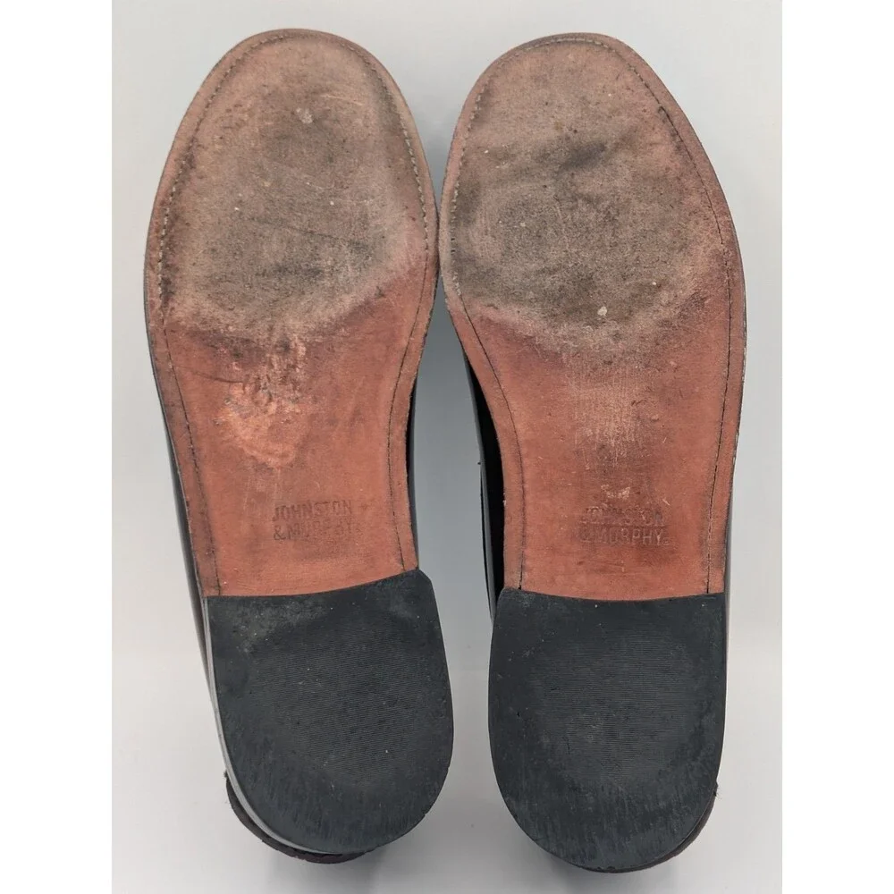 Johnston & Murphy Penny Loafers Mens 10 D Burgundy Leather Slip On Dress Shoes